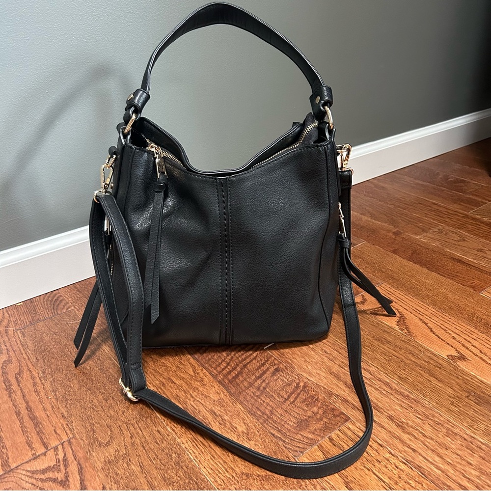 Black Hobo Shoulder Bag with Gold Hardware - Women